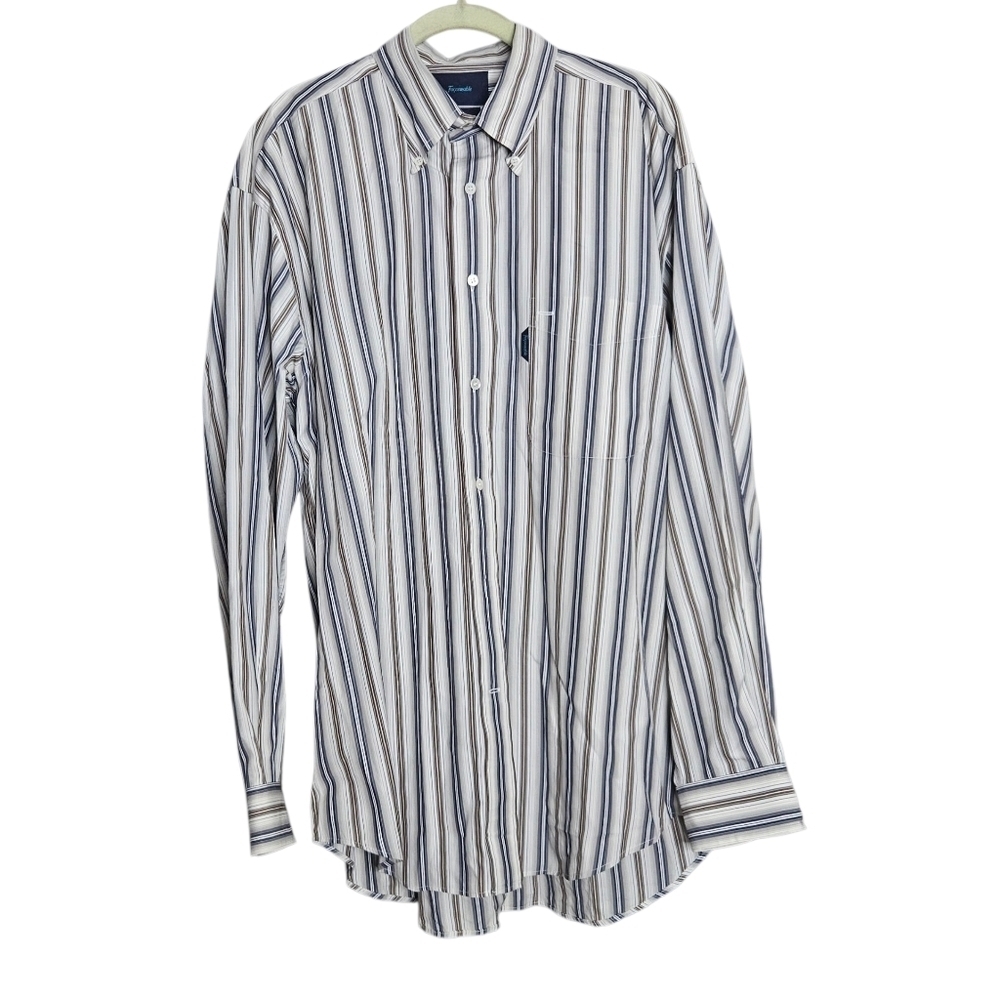 🔥Faconnable Men's 100% Cotton Button-down Striped Dress Shirt size Large